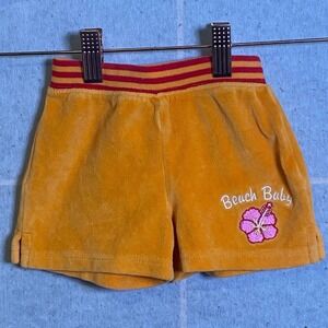 VTG KRU little Baby Girl Orange Velour Beach Baby Hibiscus Shorts 6-9 Months Y2K